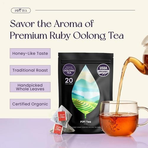 PiPi Tea Organic Oolong Tea Bags–Whole Leaf, 20 Bags(4g Each)–Cortisol & Calming