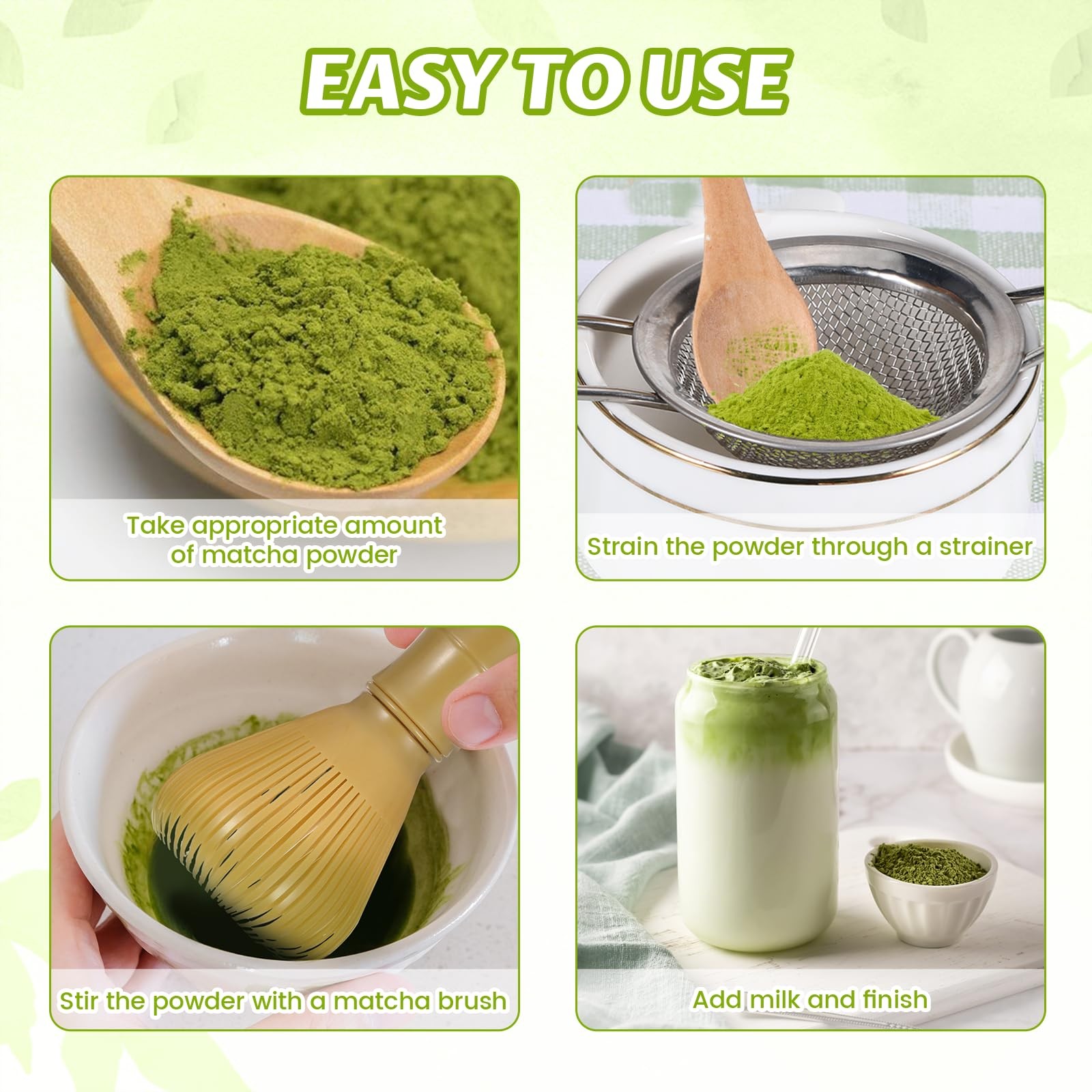 3PCS Resin Matcha Whisk Set, Easy-To-Clean Bamboo Macha Tools for Perfect Sti…
