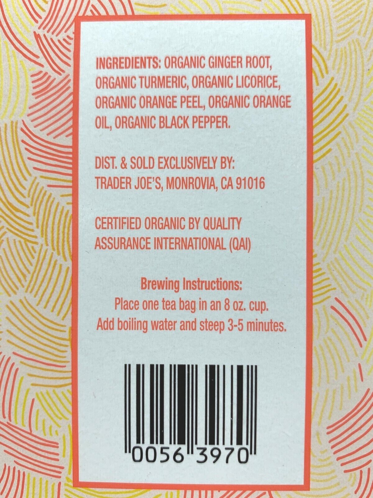 Trader Joe’s Organic Ginger Turmeric Herbal Tea Box Caffeine Free Tumeric