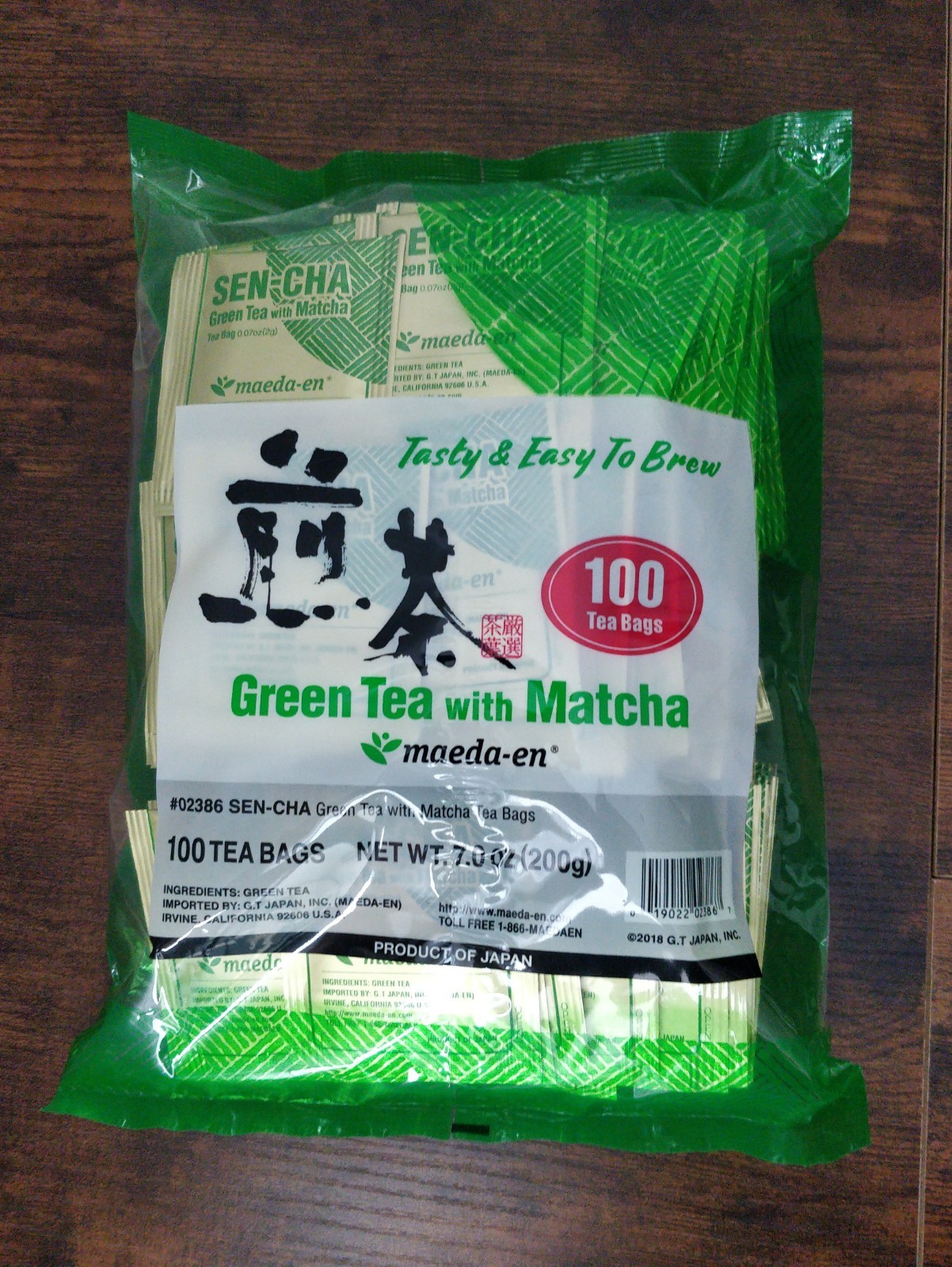 Maeda-en Sencha Green Tea with Matcha 7 oz. (2g x 100 Tea Bags) Product of Japan