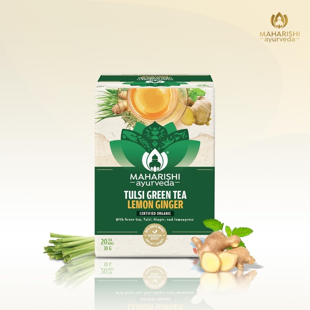 Maharishi Ayurveda All Natural Tulsi Green Lemon Ginger Herbal Tea, 20 Tea Bag