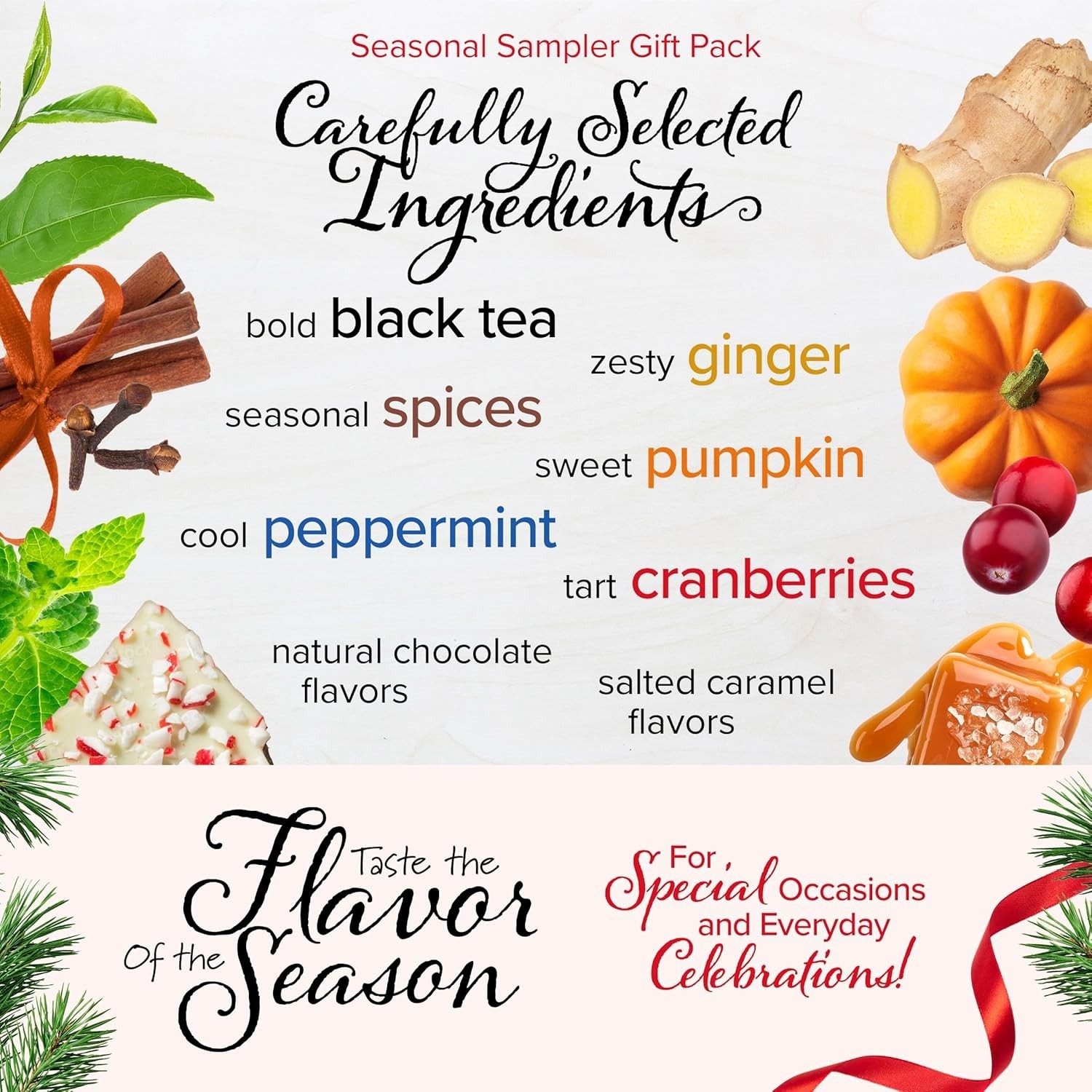 Luxurious Caffeine Tea Collection – 64 Count Gift Set of Seasonal Flavors