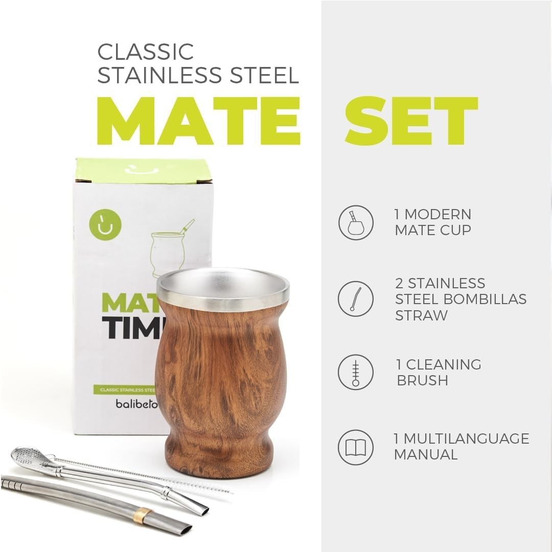 Stainless Steel Double-Wall Mate Cup And Bombilla Set – Yerba Mate set Includ…