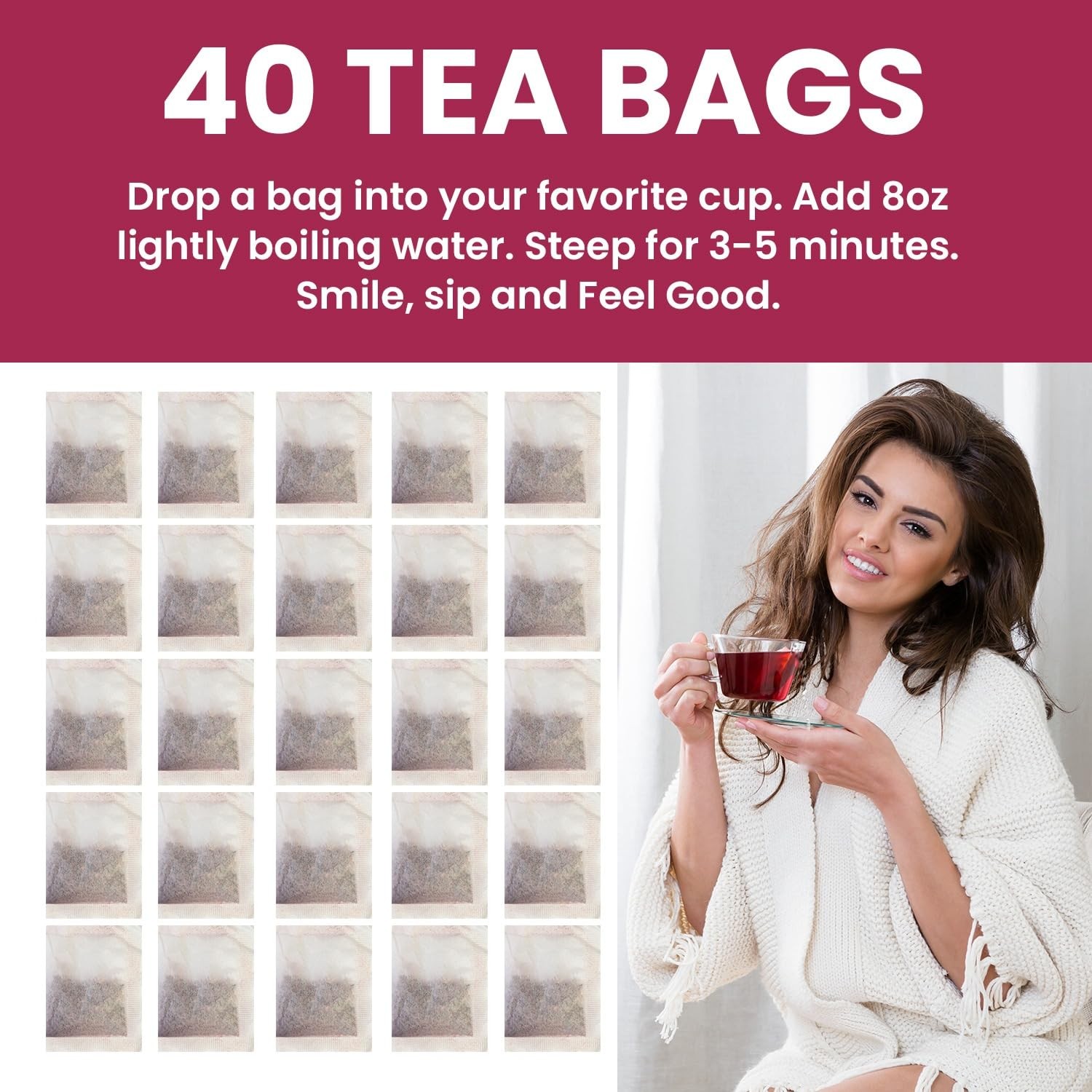 Teafloor Hibiscus Flower Tea Bags, 2gm Each Set Of 40 Tea Bags