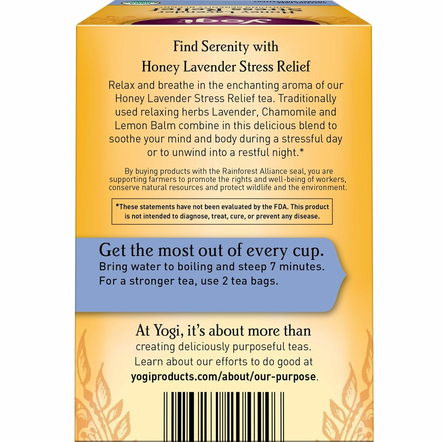 Tea Honey Lavender Stress Relief – 16 Bags per Pack (4 Packs) – Organic Chamomil