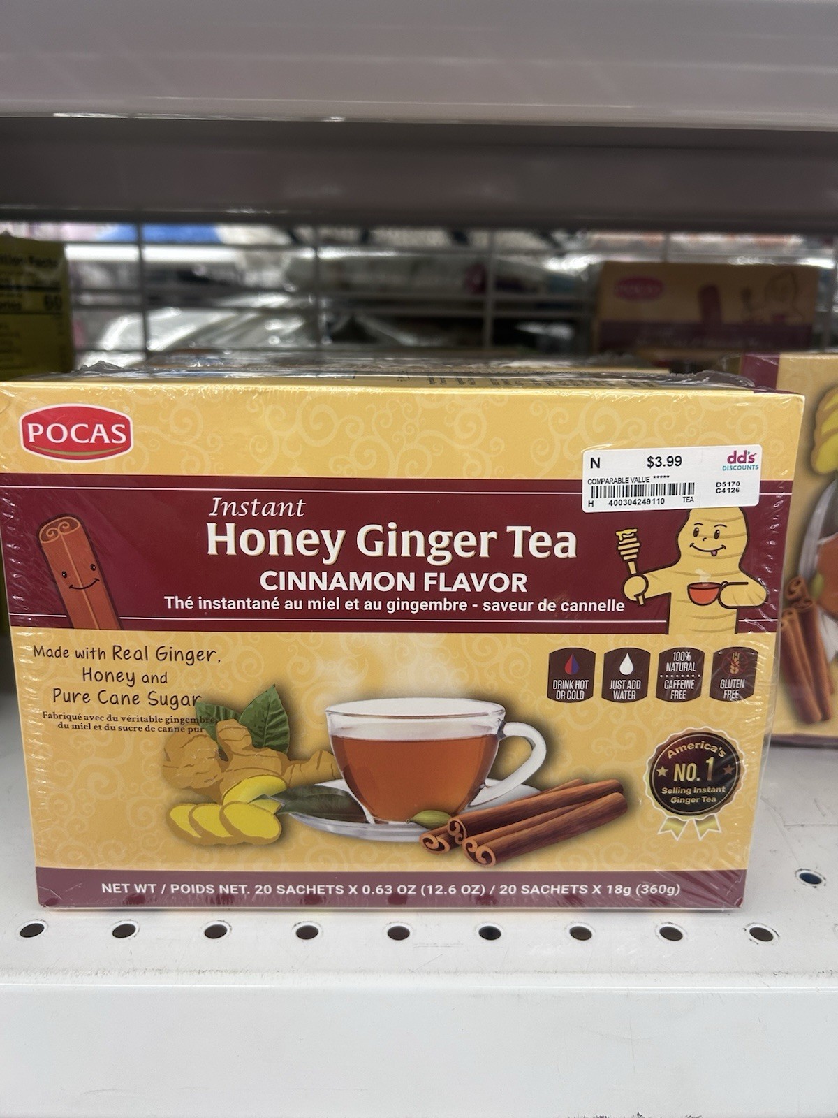 Pocas Instant Honey Ginger Tea Cinnamon Flavor Powder 20 Sachets 360g