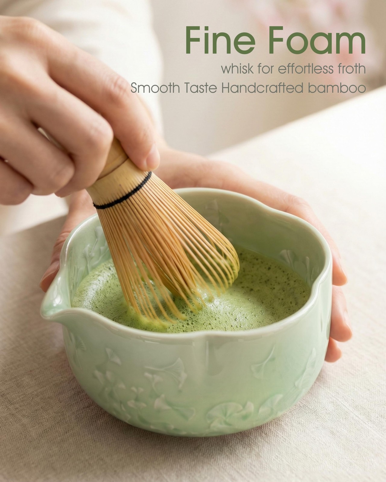 Matcha Whisk Set, 4-Piece Kit with 100-Prong Bamboo Whisk & Ceramic Bowl