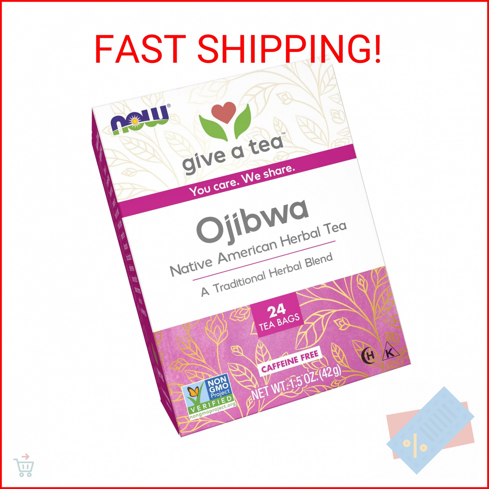 NOW Foods Give a Tea™ Ojibwa Tea, Herbal, Caffeine-Free, 24 bags, traditional No