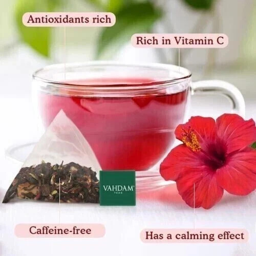 VAHDAM, Hibiscus Rose Herbal Tea- 15 Tea Bags, 30g Free Shipping World Wide