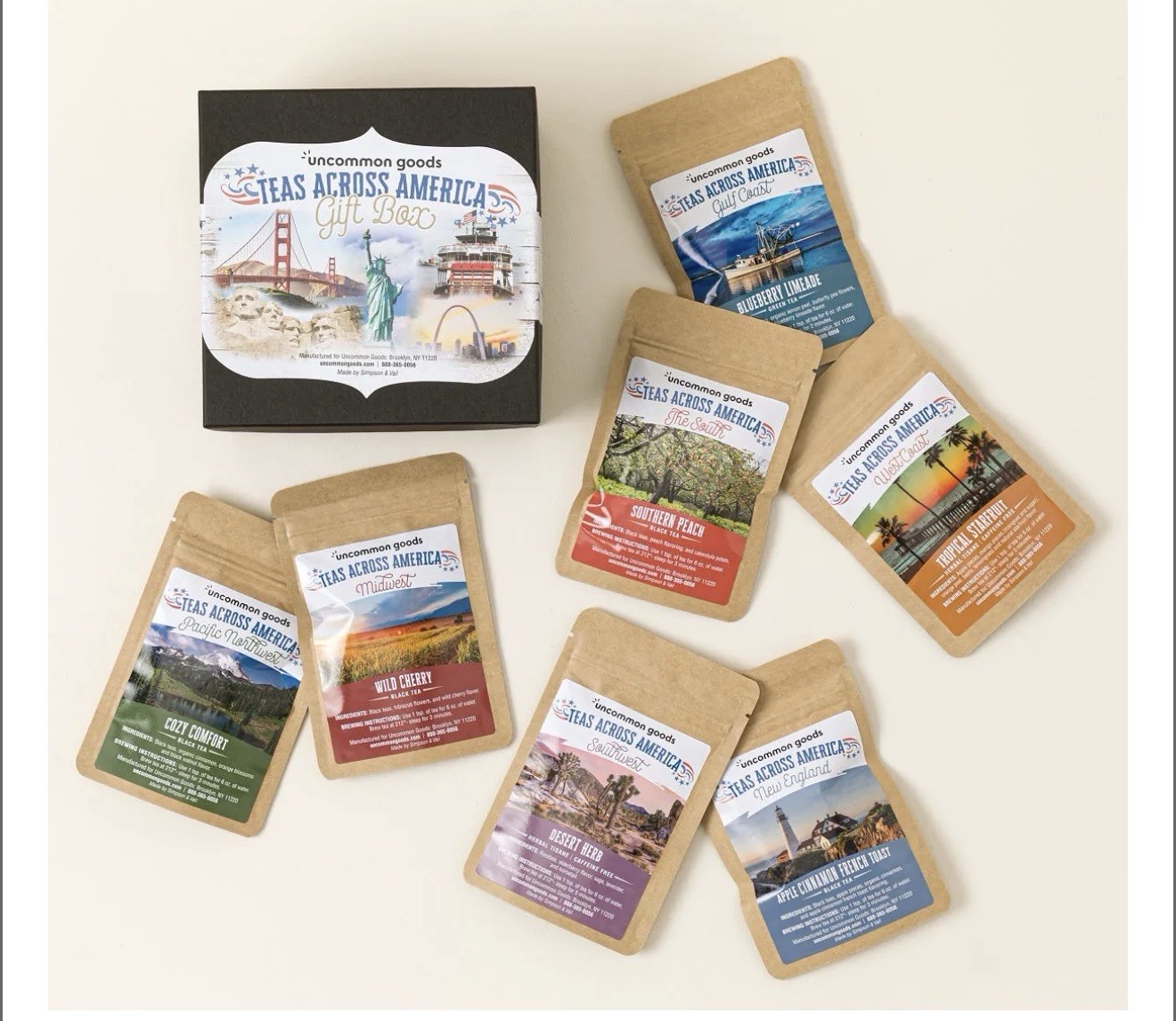 Uncommon Goods Teas Across America Gift Box 7 Tea Sampler Pack