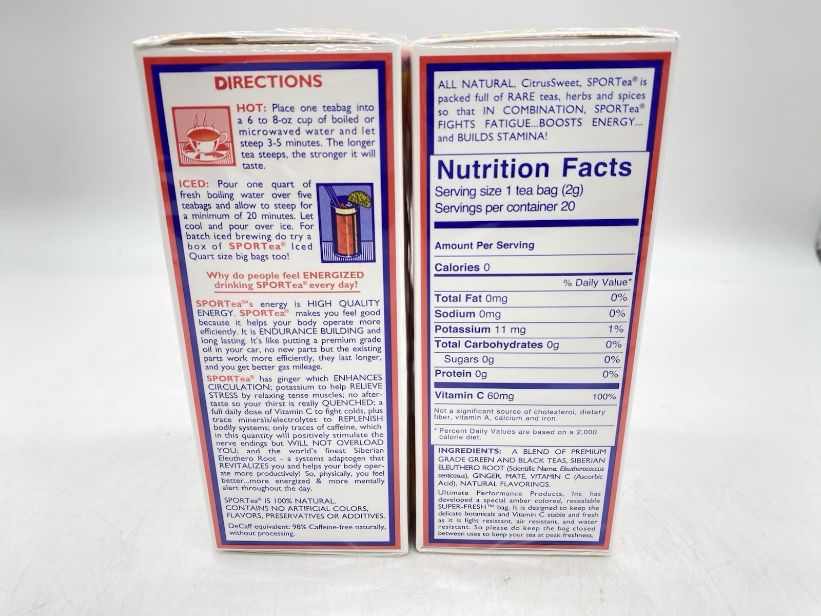 SPORTea Hot Tea – 20 Cup Size Teabags 1.4 oz – Energizing 2 Boxes BB:04/28
