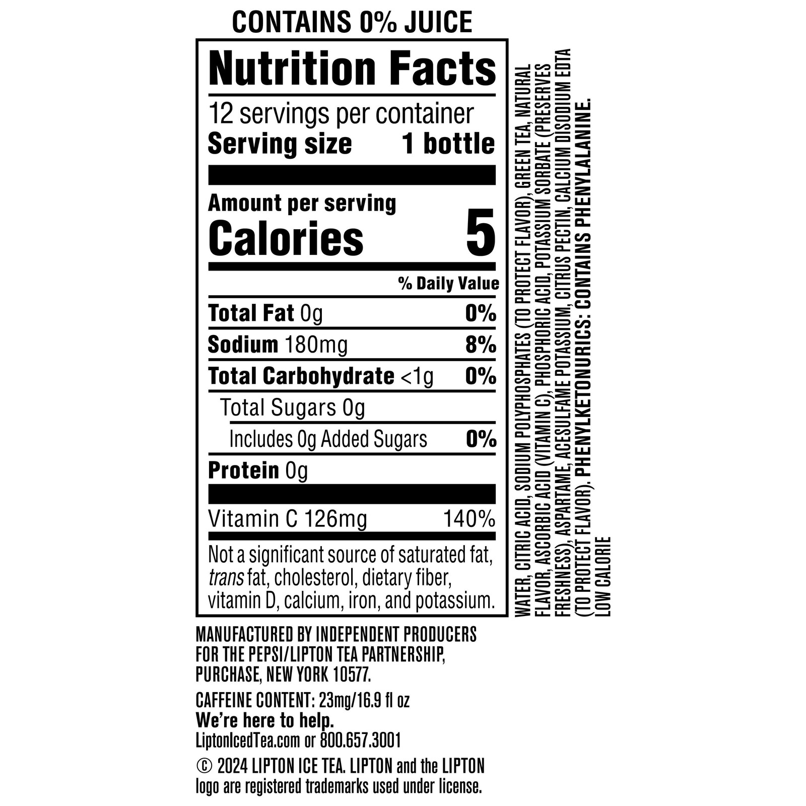 Lipton Diet Green Tea Citrus Iced Tea, Bottled Tea Drink, 16.9 fl oz, 12 Pack Bo