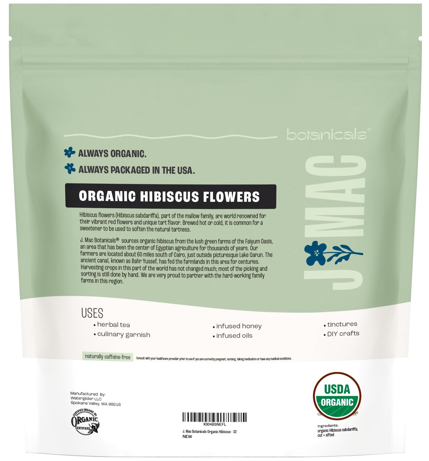 J MAC BOTANICALS Certified Organic Hibiscus Flower 2 Pounds, Hibiscus Tea, Cu…