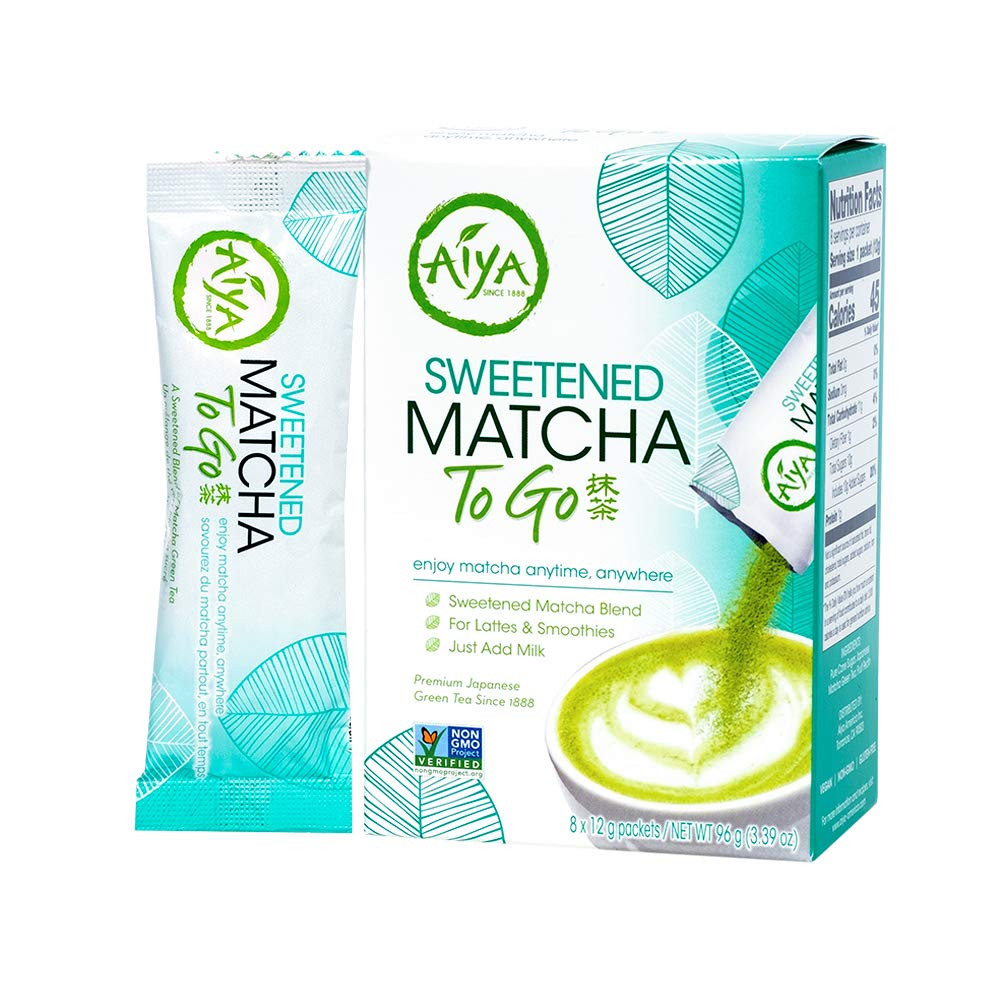 Aiya Japanese Sweetened Matcha Powder to Go Sticks – Ceremonial Grade, Vegan-Fri