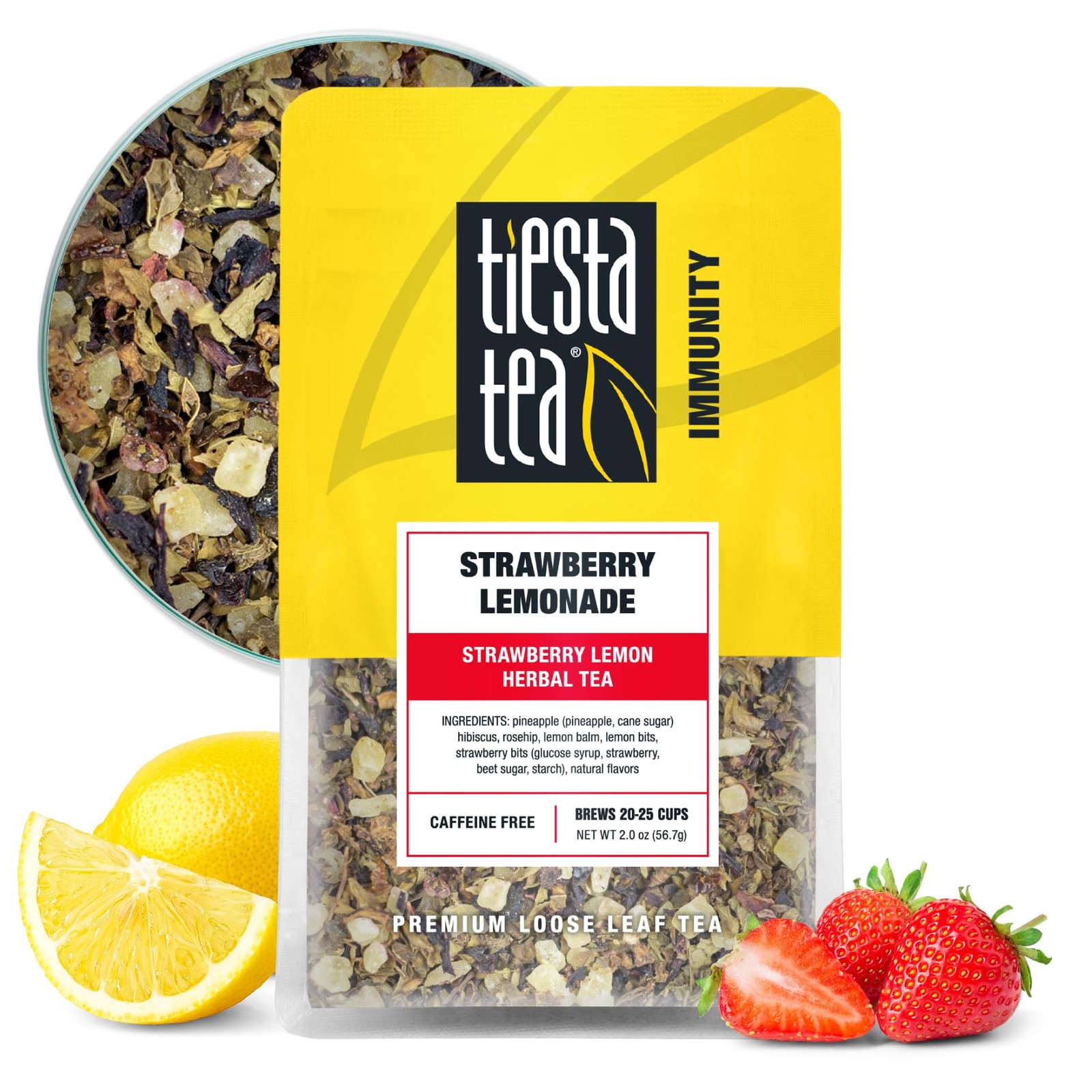 Premium Strawberry Lemon Herbal Tea Loose Leaf 25 Cups Reusable Pouch