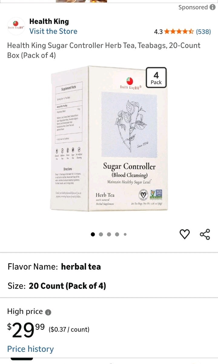 Health King- Sugar Controller (Blood Cleansing) Herb Tea-20 Tea Bags , Help…