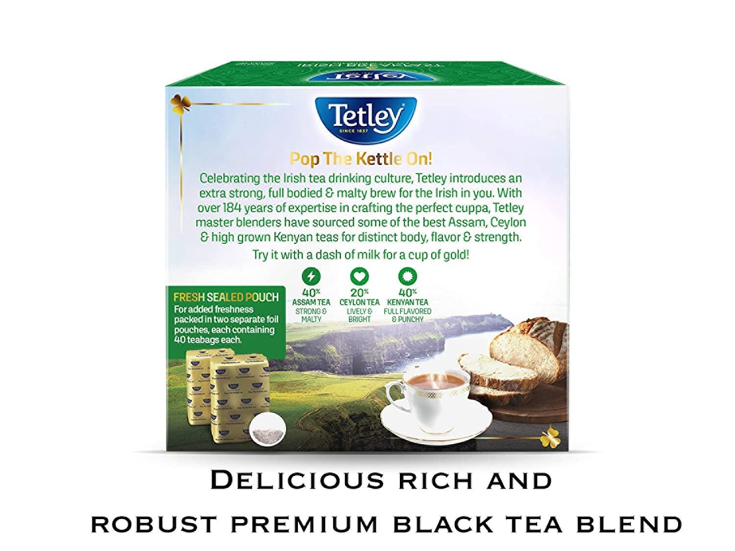 Lot of 6 Tetley Irish Breakfast Premium Black Tea, 80 Bags Each