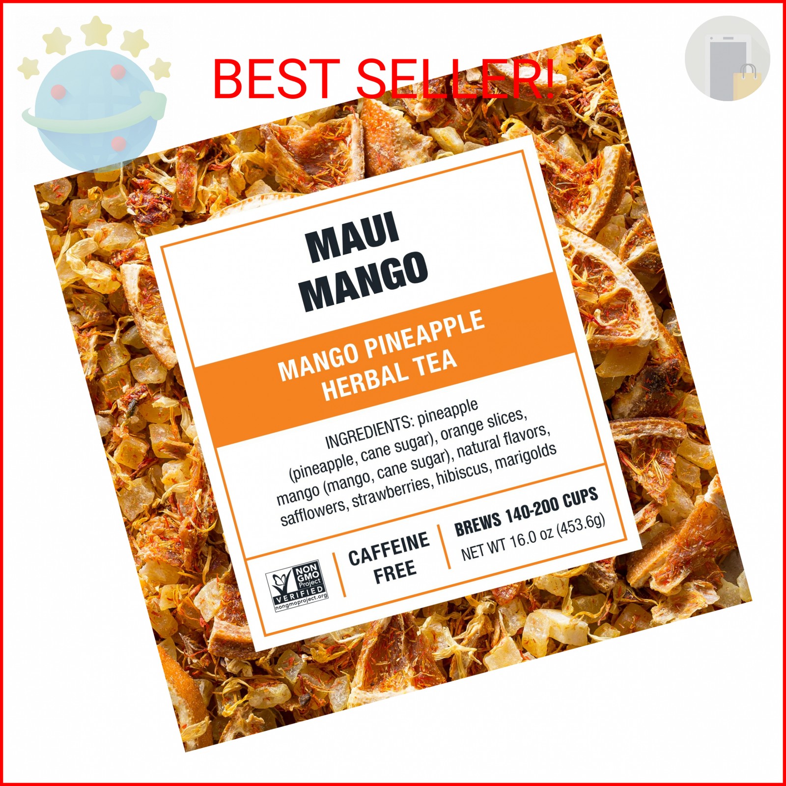 Tiesta Tea Maui Mango, Loose Leaf, Mango Pineapple Herbal Tea, Premium Non-Caffe