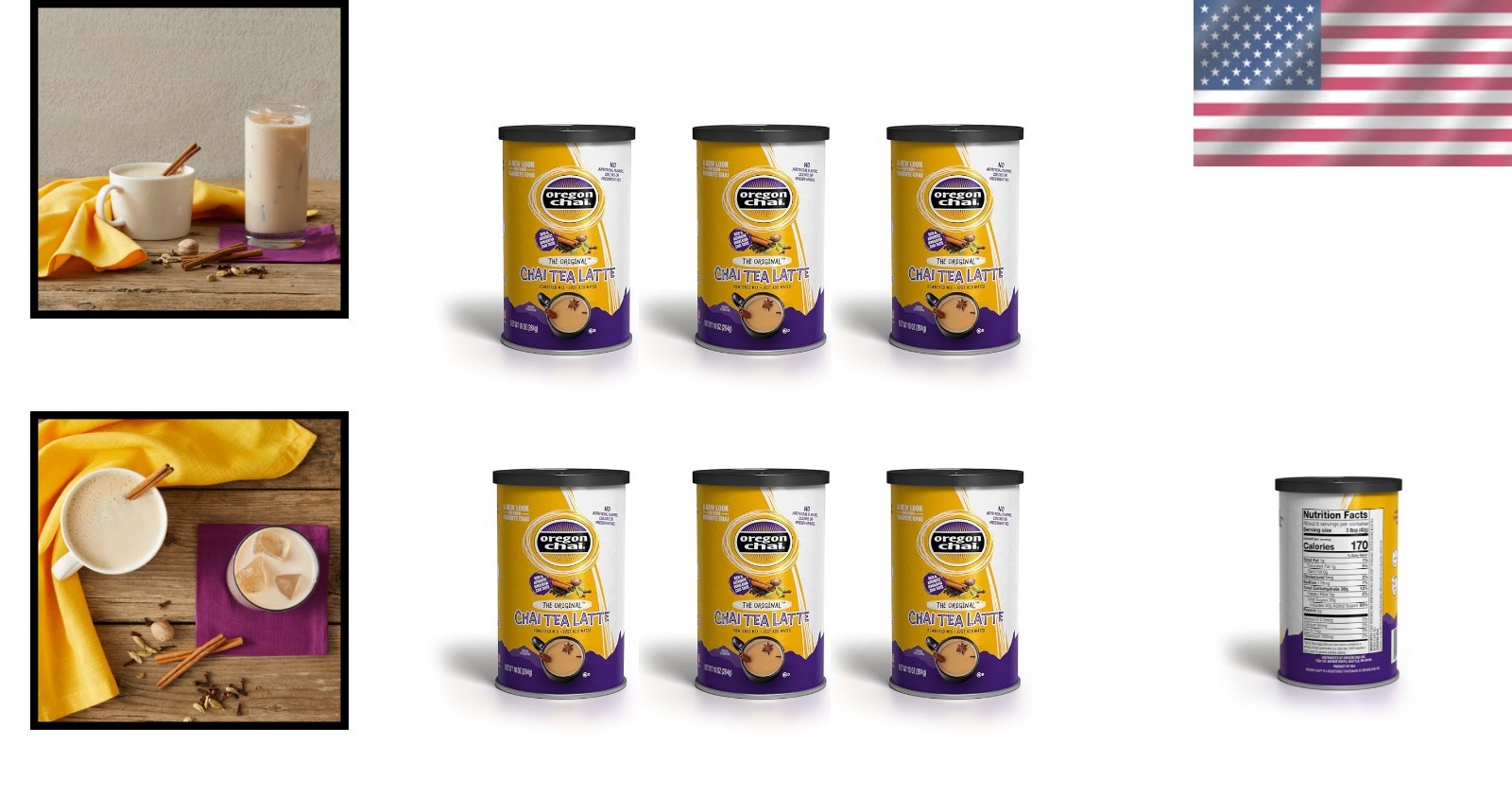 Bulk Chai Latte Mix: 10oz Canisters, 6 Pack, Medium Caffeine, Easy Prep