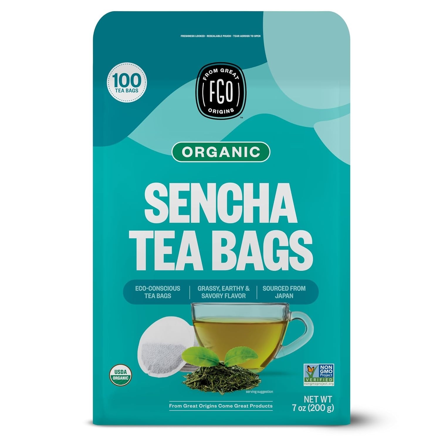 Organic Sencha Green Tea, 100 Count, Eco-Conscious Tea Bags, Resealable Bag, …