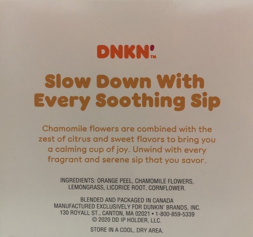 2 Box Dunkin Donuts Chamomile Fields Herbal Infusion Tea With 30 tea bags