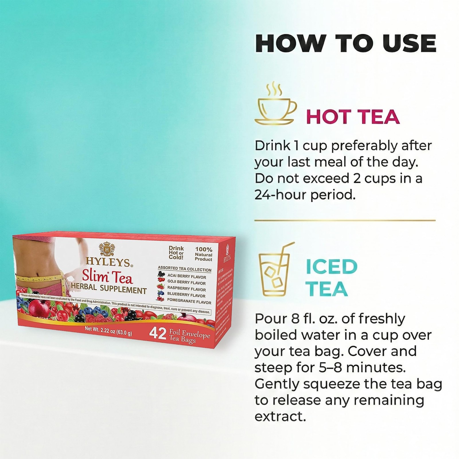 Hyleys Slim Tea 42 Ct Assorted – Weight Loss Herbal 42 Count (Pack of 1)