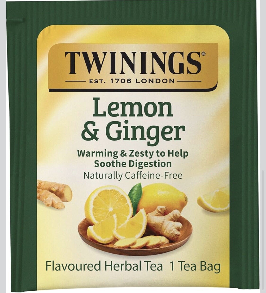 4 Box Twinings Lemon & Ginger Herbal Tea, Caffeine Free 100 Tea Bags 1.32 oz EA