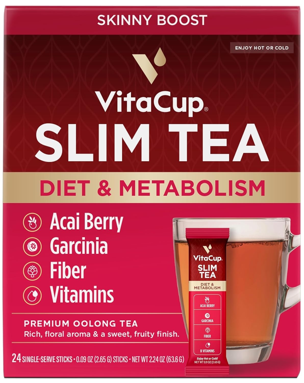 Diet Support Instant Tea Packets, 24 Count Oolong Blend with Acai & Nutrients