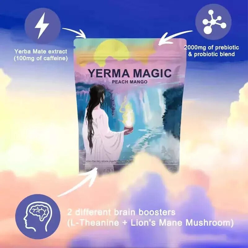 Magic Yerba Mate Instant Tea Powder – Peach Mango Flavor – 30 Servings- US STOCK