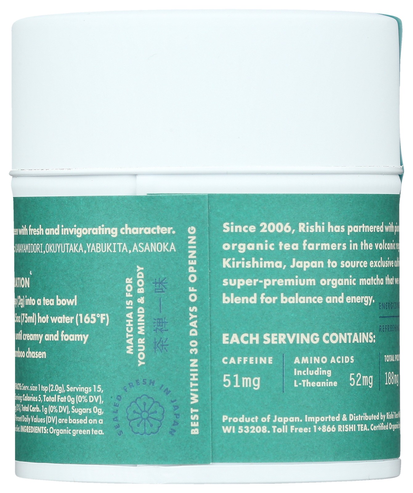 Rishi Organic Everyday Matcha Green Tea Powder 1.05 Oz Chocolate 6 Pack