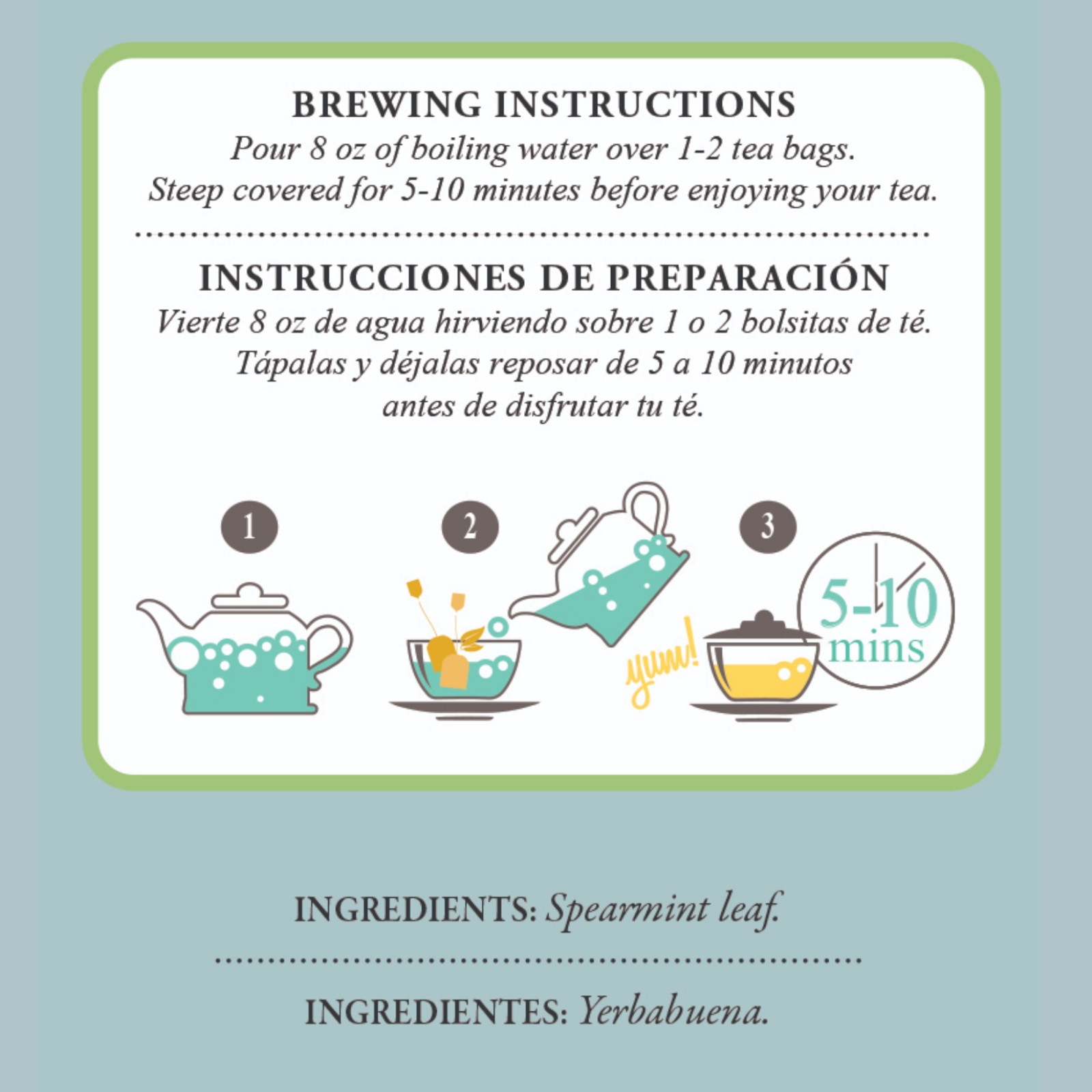 Tadin Spearmint Herbal Tea, 10 Bags 0.35 oz – Cool & Refreshing Flavor (6-Pack)