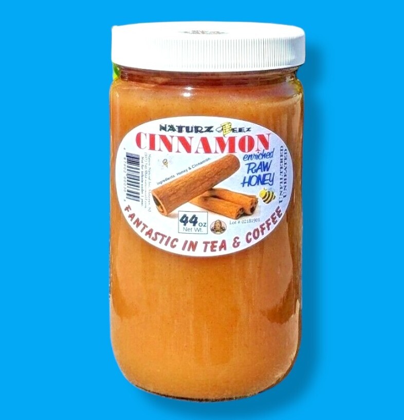 RAW HONEY and CINNAMON 2.75 Lbs / 44oz 100% PURE USA HONEY Glass Jar