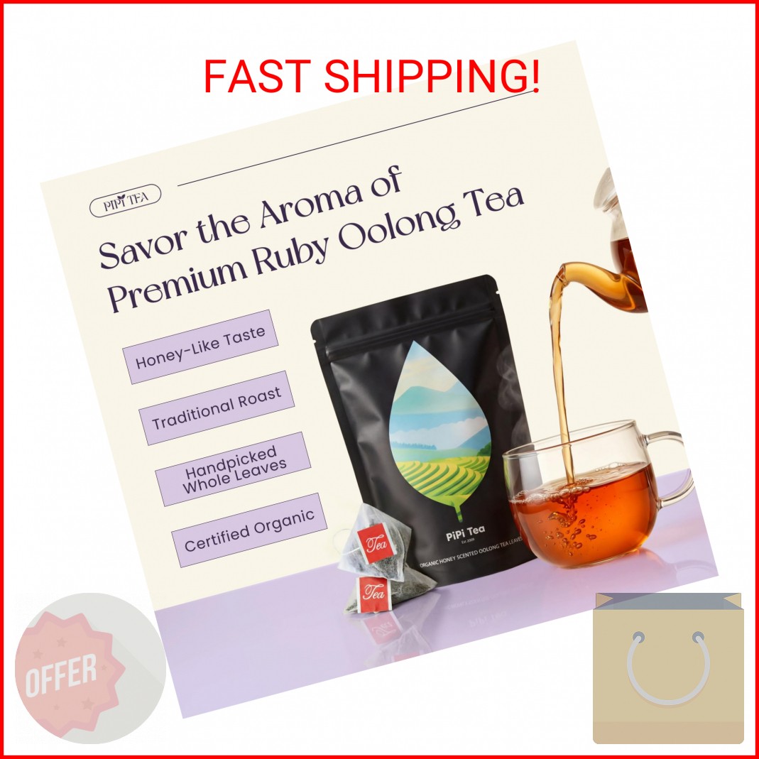 PiPi Tea Organic Oolong Tea Bags – Whole Leaf, 20 Bags (4g Each) – Cortisol & Ca