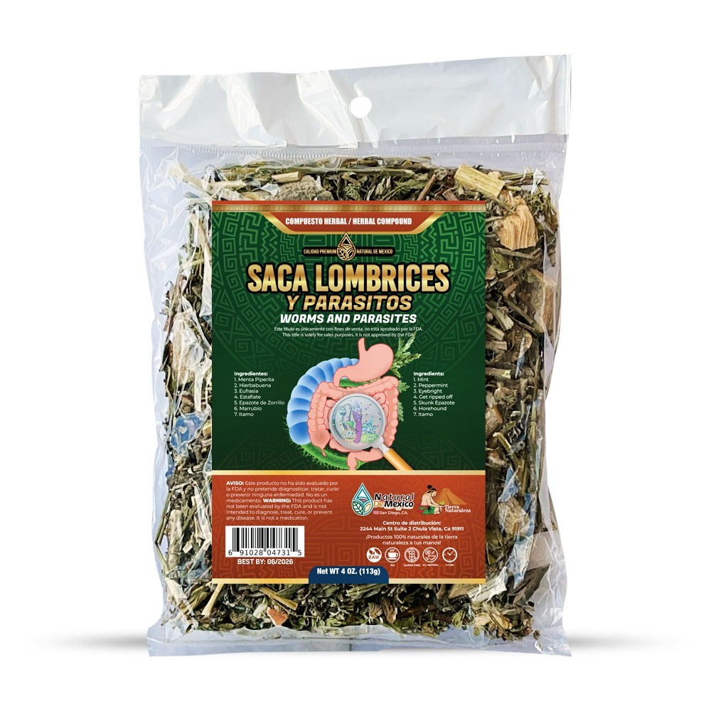 Saca Lombrices Compuesto Te Herbal 4 oz. Worms Tea 4 Oz. Natural de Mexico