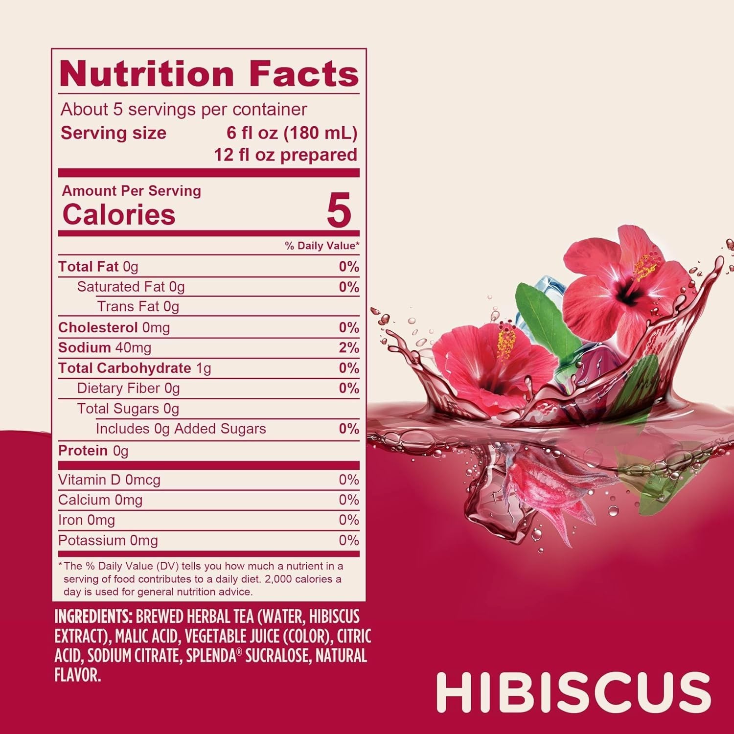 SPLENDA Premium Hibiscus Tea 1:1 Concentrate, Zero Sugar, Gluten Free, 32 Fl Oz