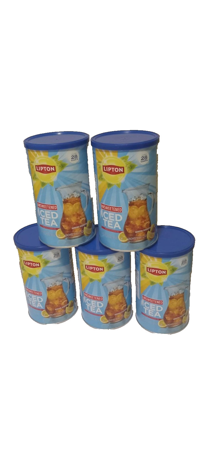 5 PACK NEW Lipton Unsweetened Instant Iced Tea 28 Quarts EXP 4/27 Free Shipping