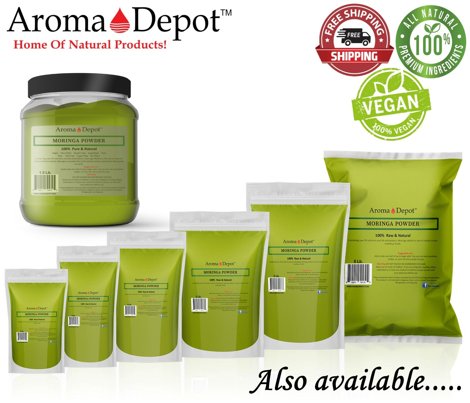 Moringa Powder 8oz. Hoja Polvo de Moringa oleifera Leaf Pure Natural Superfood
