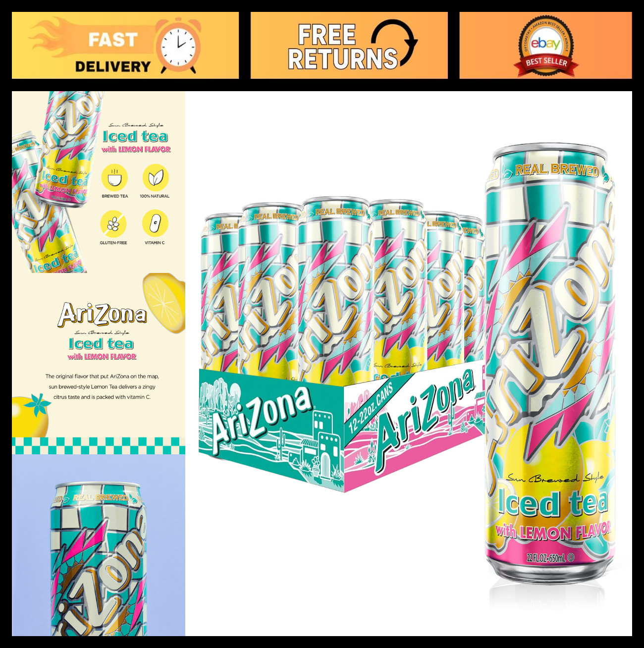 Refreshing Lemon Iced Tea – 22 Fl Oz Big Can, 12 Pack – Perfect for Summer!