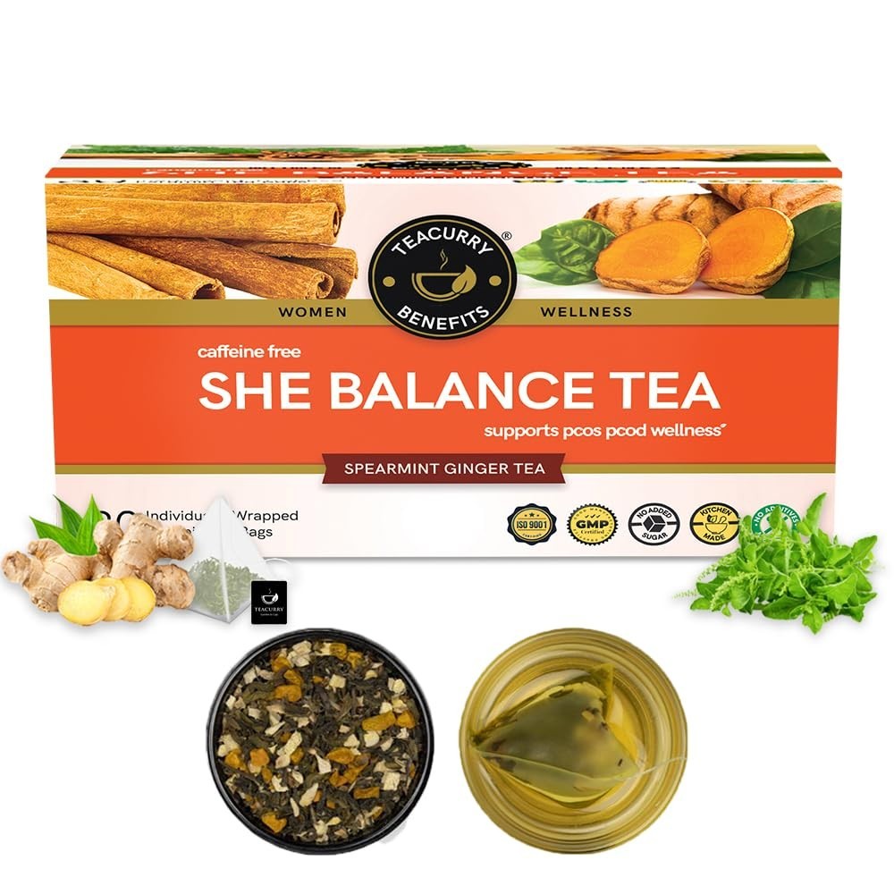 TEACURRY Pcos Tea (1 Month Pack, 30 Tea Bags) She Balance Ginger Tea