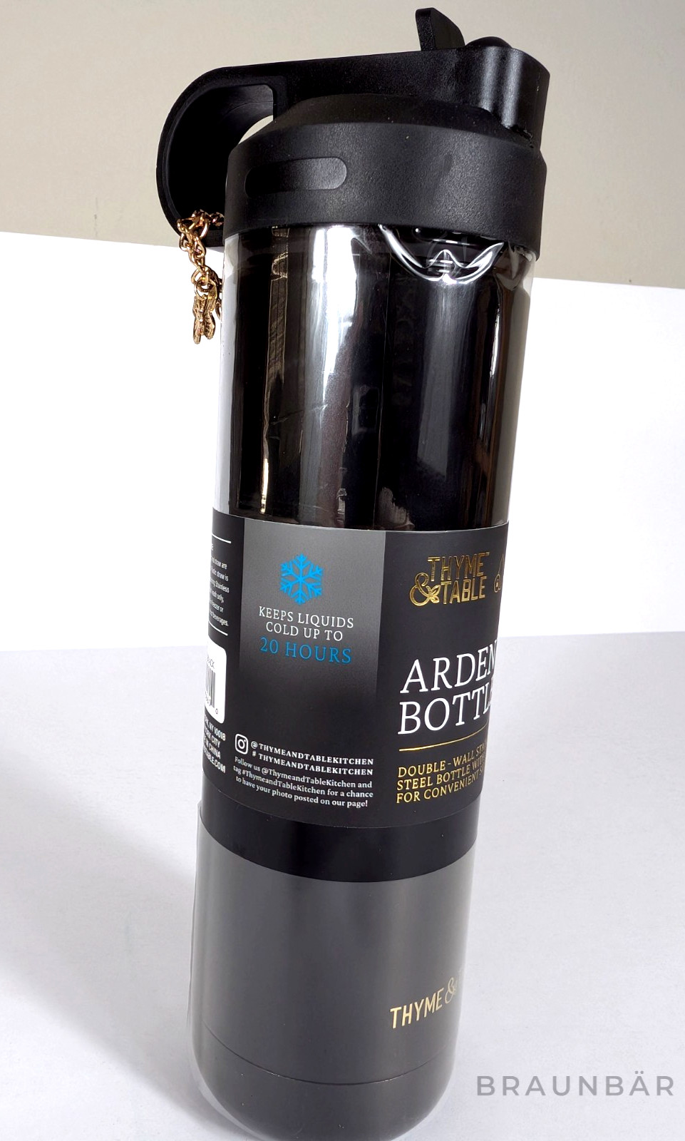 Thyme & Table Arden 26oz Water Bottle Gold Butterfly Charm NWT 24hr Cold