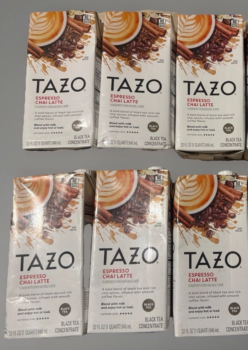 TAZO Espresso Chai Latte Black Tea – 32 fl oz (Pack of 6) Exp. 1/27/26 & 2/17/26
