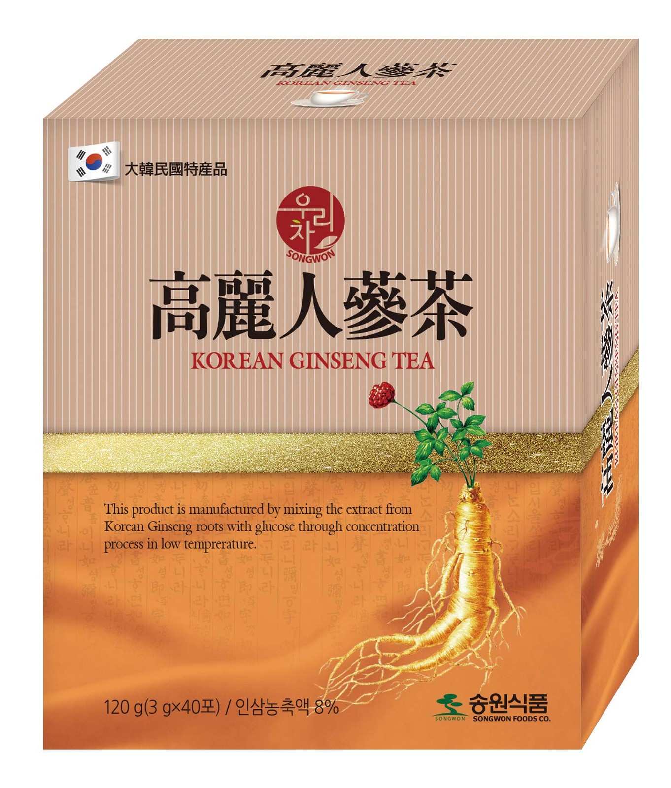Korean Ginseng Tea 120g 40 Tea Bags Herbal Energy Drink Mix Supplement