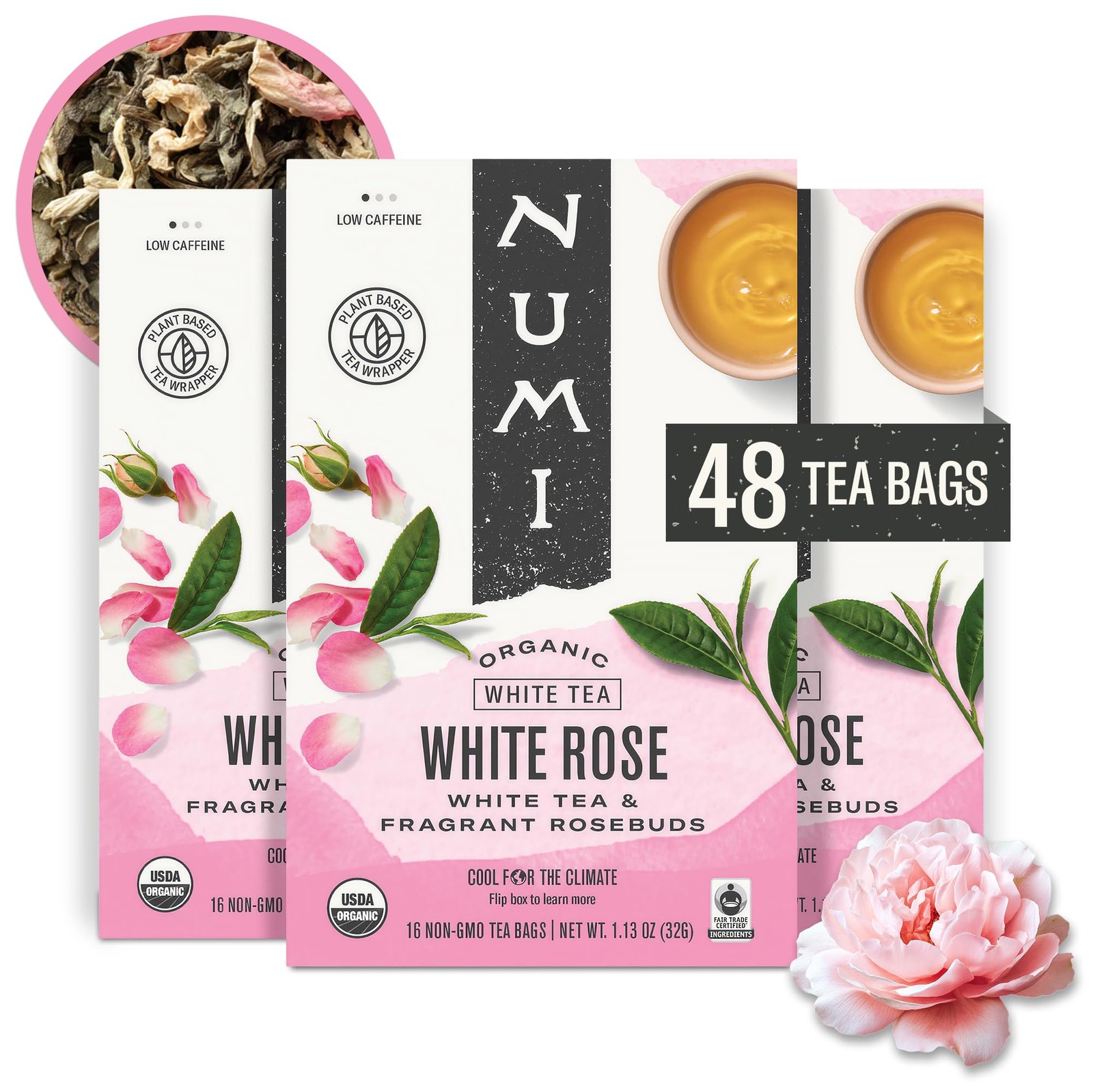 Numi Organic Tea White Rose, 16 Count Box of Tea Bags (Pack of Grocery