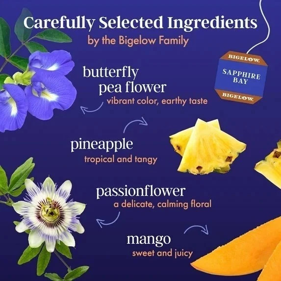 Bigelow Butterfly Pea Flower Sapphire Bay, Herbal Tea, Tea Bags, 18 Count