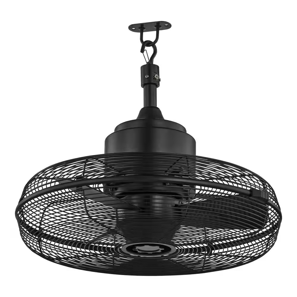 18″ Indoor/Wet Outdoor 3-Speed Portable Fan Matte Black w/ Hanging Hook