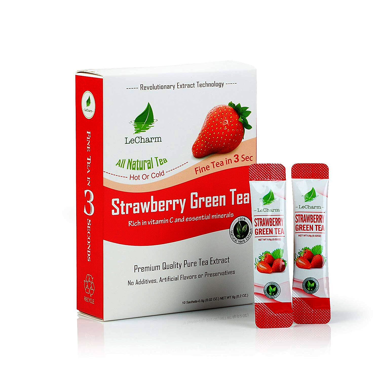 Premium 100% Natural Strawberry Green Extracted Tea Sugar Free (10 Sachests)