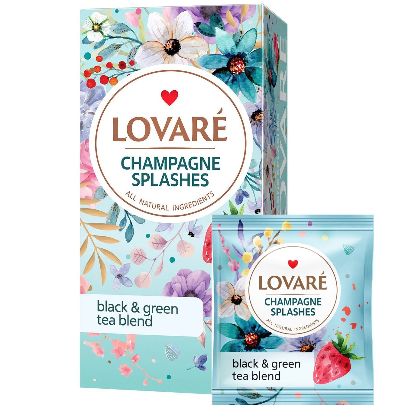 Ukrainian Natural Black & Green Tea Blend LOVARE Champagne Splashes 24 Tea Bags
