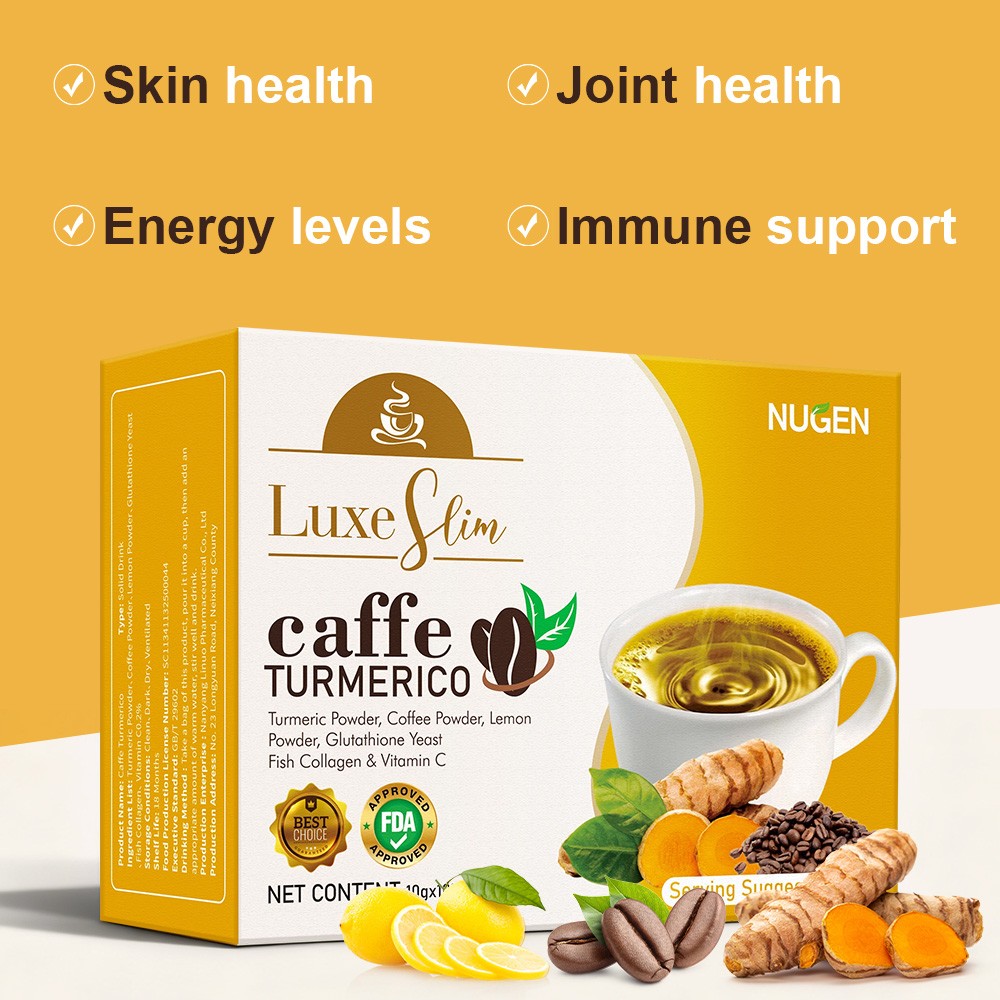 4-in-1 Tea Bags Turmeric Coffee Lemon Powder,Glutathione,Fish Collagen&VitaminC