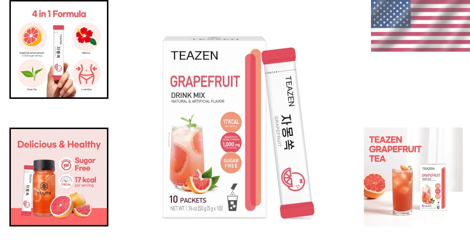 Portable Grapefruit Tea Stick Mix with Green Tea and Hibiscus – Refreshing Blend