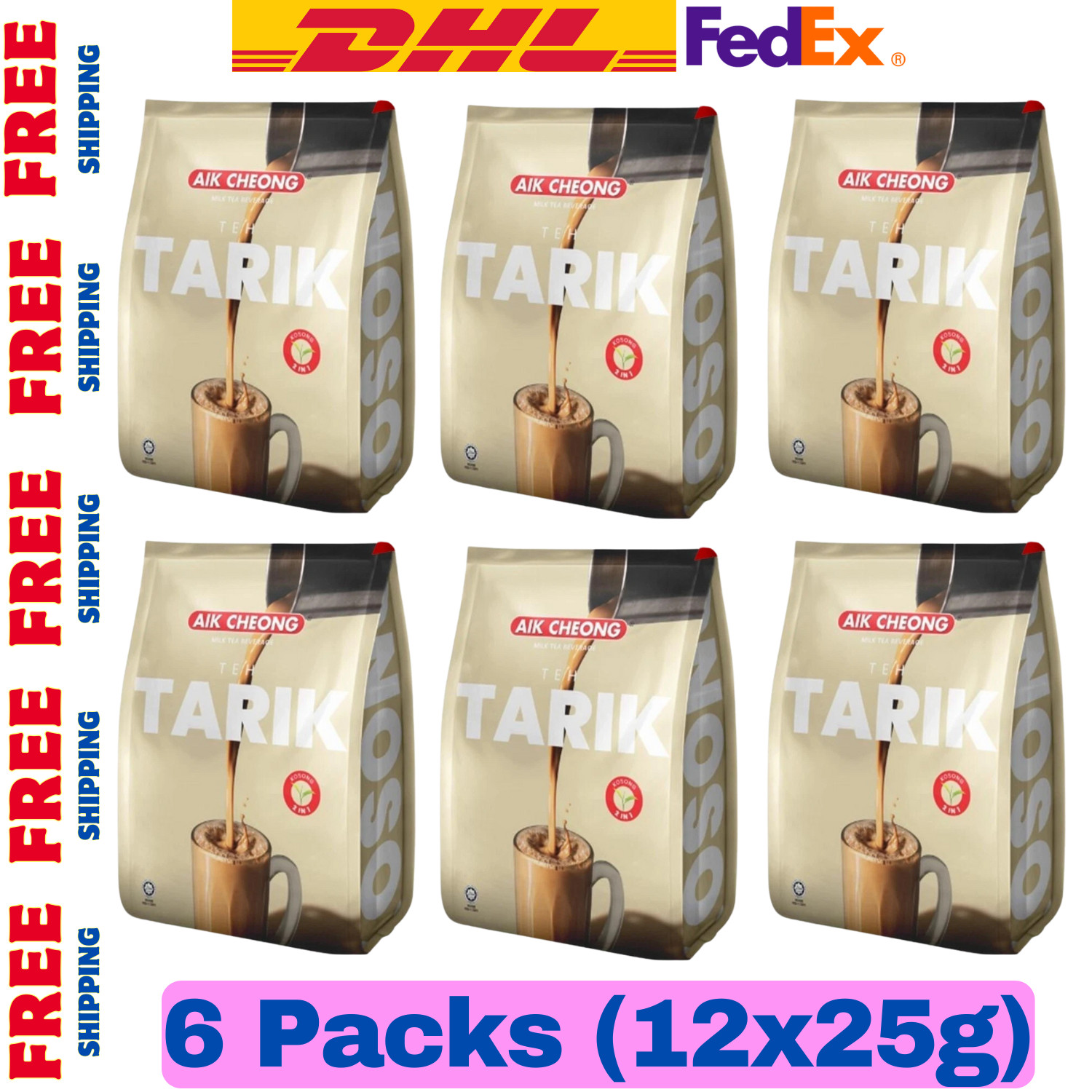 Aik Cheong 2 In 1 Teh Tarik Kosong No Sugar Added (25gm x 12) x 6 packs